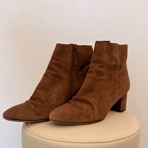 J.Crew Brown Suede Ankle Boots Block Heel Zip Booties Size 9